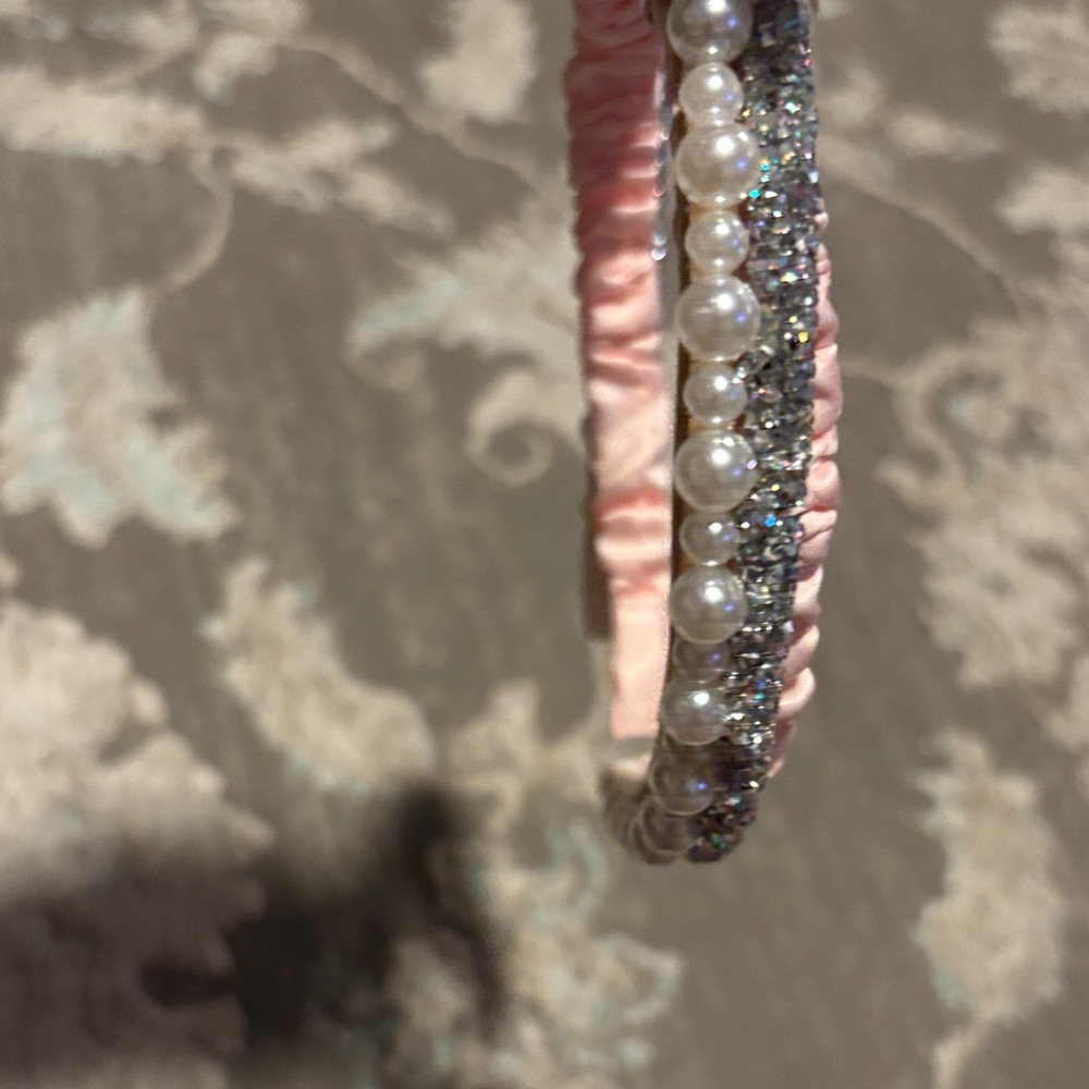 Pink, Silver, and Pearl Embellished Headband Set - Picture 4 of 5